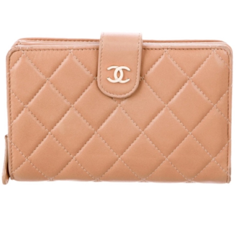 Chanel Tan Quilted L-Zip Pocket Wallet